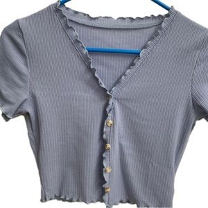 Simple new ribbed light blue buttoned top